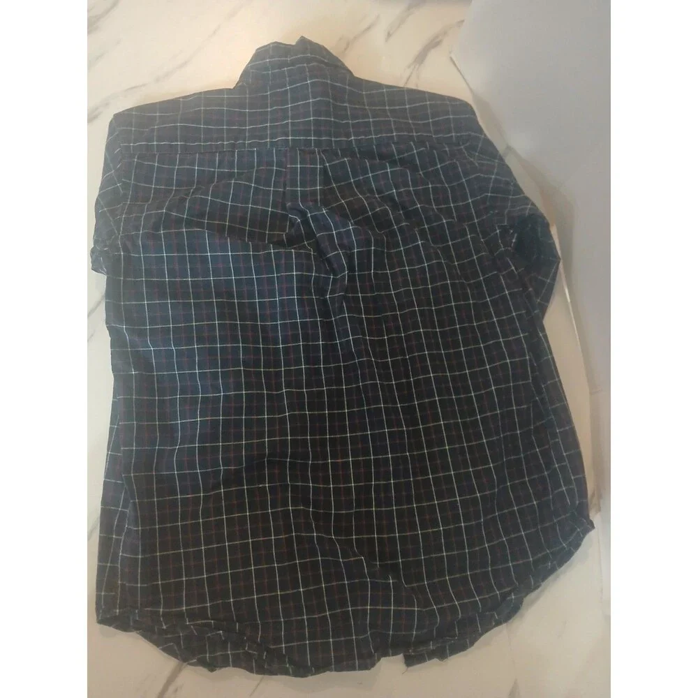Chaps Button Down Shirt Boys Medium 10-12 Red Navy Plaid Cotton Long Sleeve
